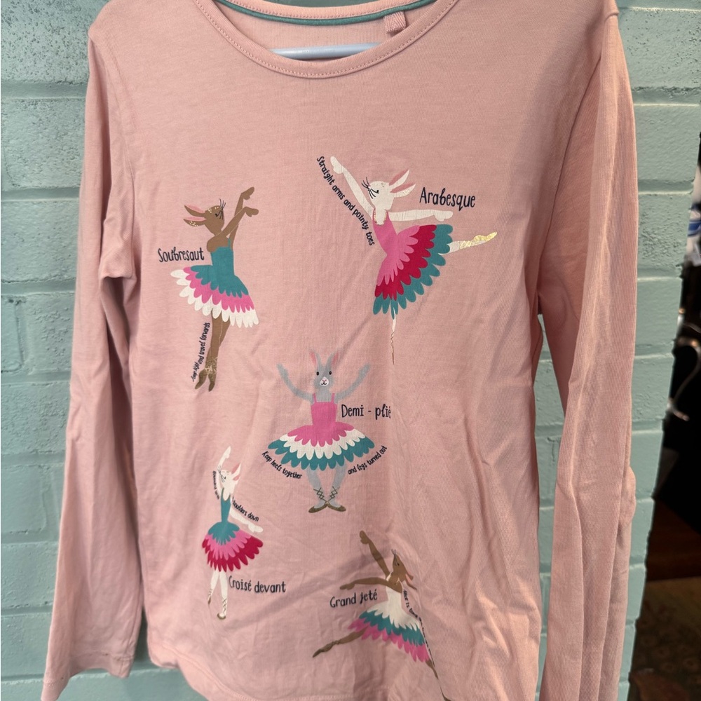 Mini Boden Pink Bunny Ballet Motif Long Sleeve Tee
